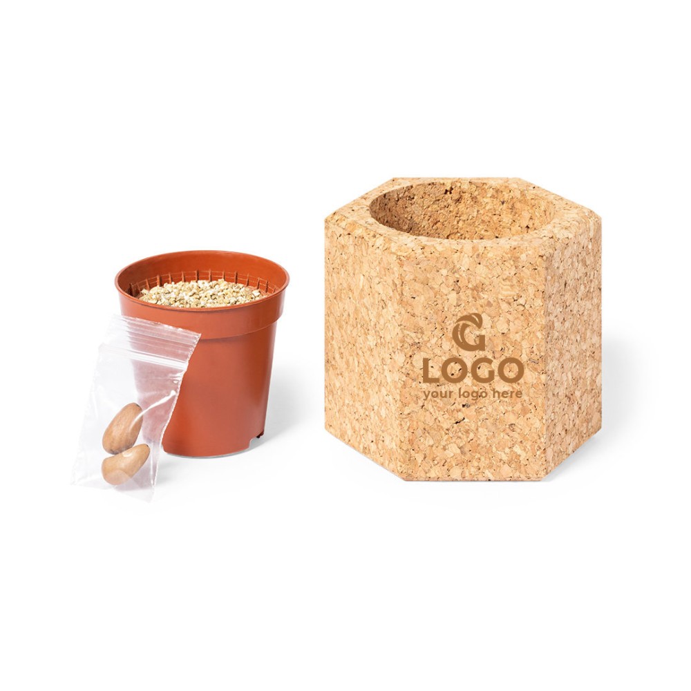 Cork flowerpot with seeds